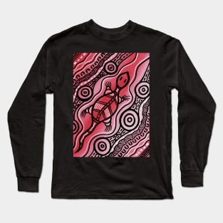 Aboriginal Art - Lizard Red Long Sleeve T-Shirt